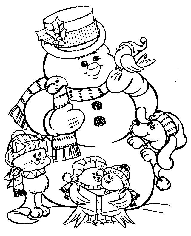 Printable Coloring Sheet Snowman Near Christmas 4