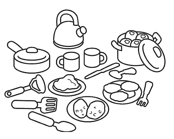 Kitchen utensils coloring page - Coloringcrew.com