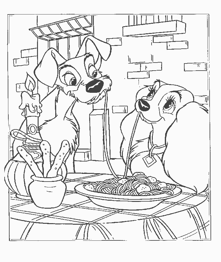 Lady and the tramp coloring pages