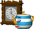 clock and teapot